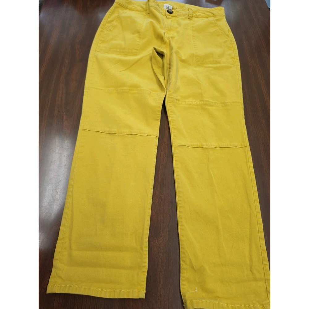 CAbi Womens 12 Mustard Yellow Straight Leg Crop Pants Lyocell Blend Stretch